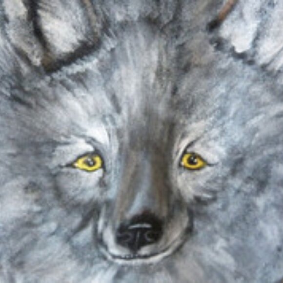 Custom Unique Black Denim Jacket Vest With Original Wolf Painting NC Artist "DH" - Picture 2 of 13